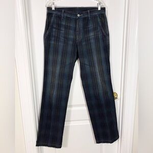 Y2K 7FAM Blue Plaid Chinos Pants Men’s 32/33 USA MADE 7 For All Mankind